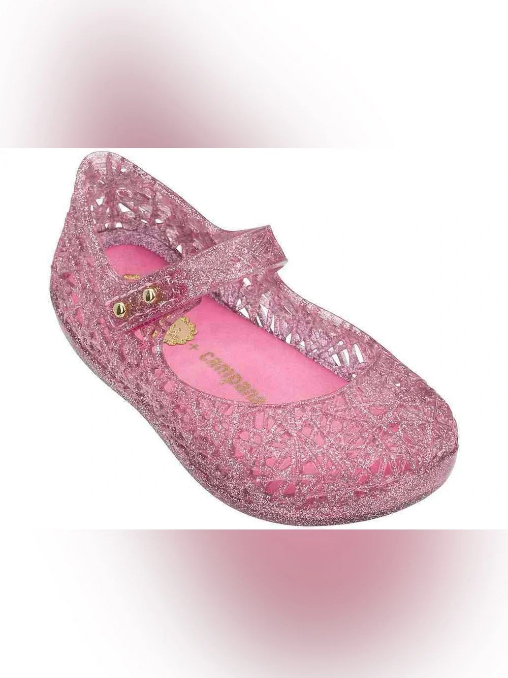 Mini Melissa pink Campana Bell zigzag glitter jelly Mary Jane flats size 7